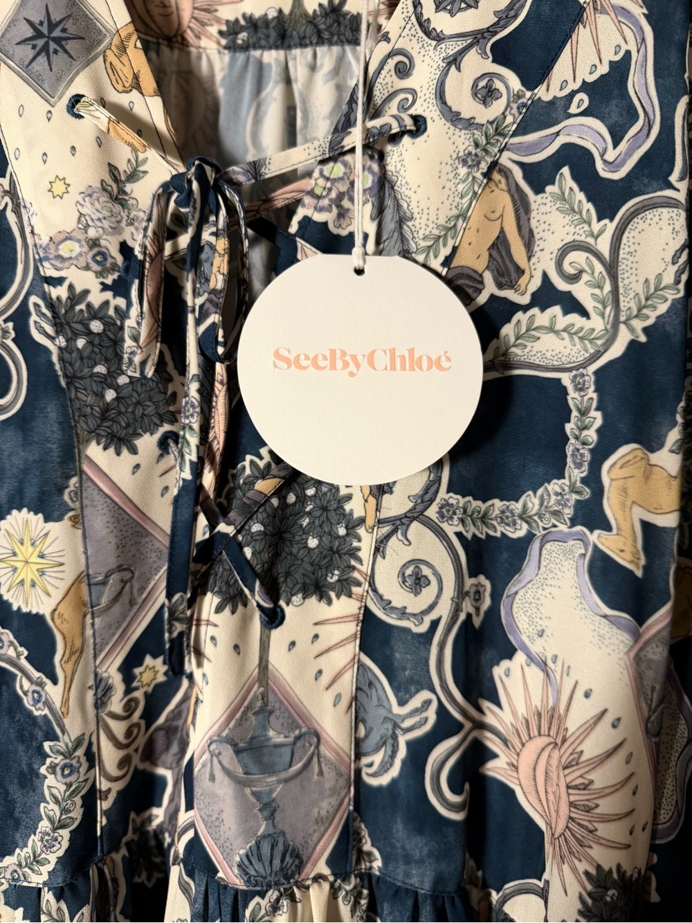 See by Chloe Boho Floral Tie-Neck Maxi Dress in Blue and Cream - Picture 3 of 7